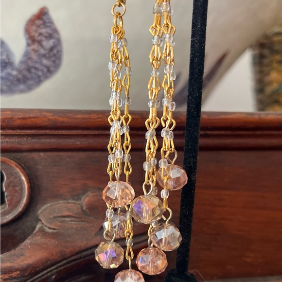 SOLD Vintage Swarovski Antique Rose, Gray, Clear Crystal Dangle Drop Earrings - Picture 10 of 16